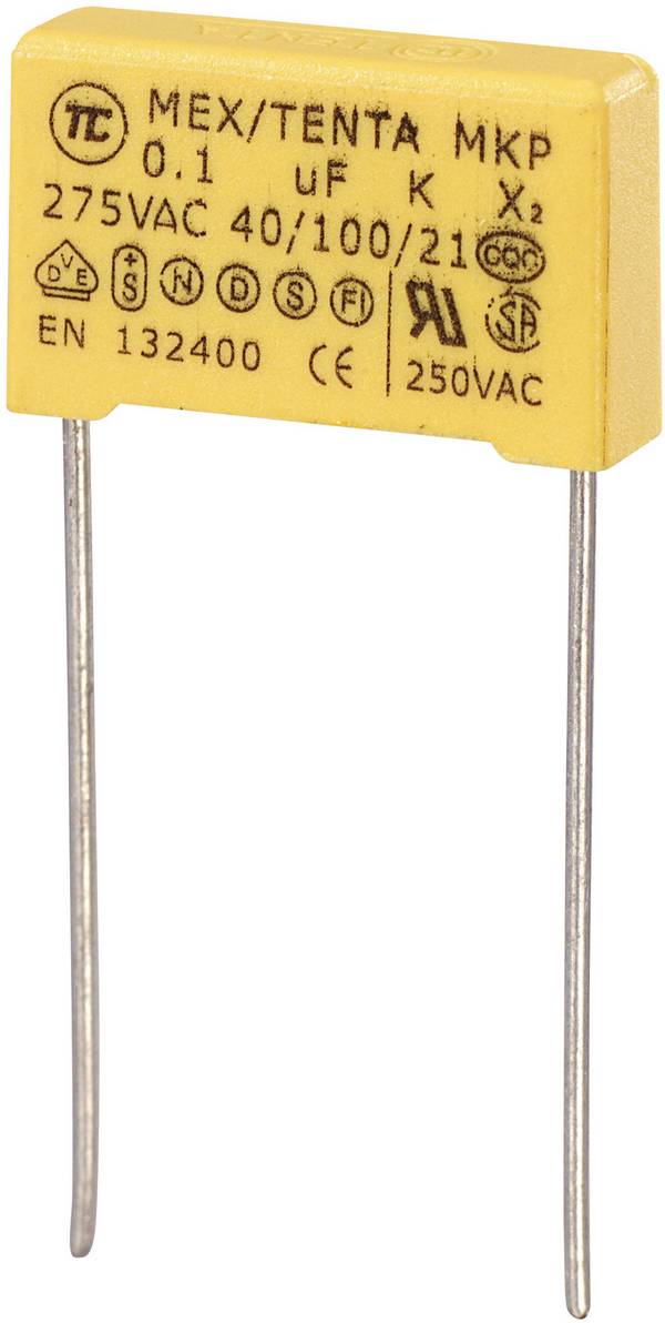 TRU COMPONENTS MKP-X2 1 pc(s) MKP-X2 suppression capacitor Radial lead 0.1 µF 275 V AC 10 % 15 mm (L x W x H) 18 x 5 x 11 mm