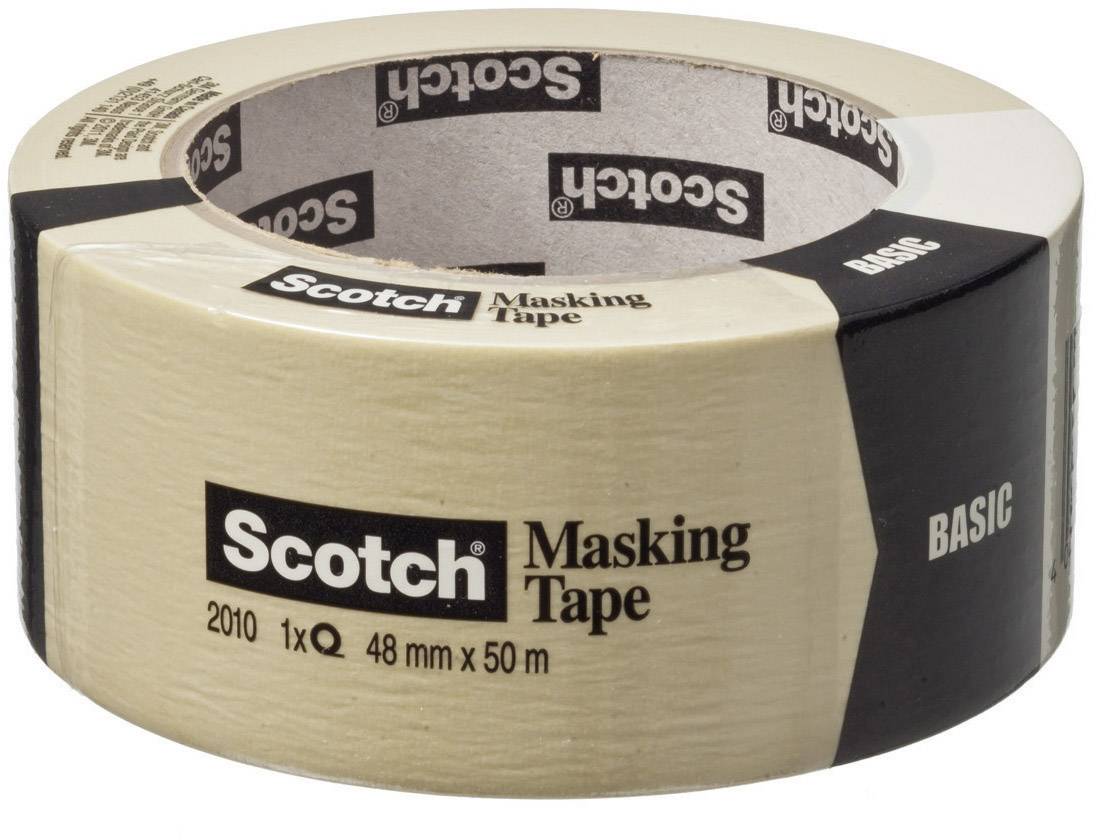 Scotch Masking Tape Roll, beige and black, 48 mm x 50 m.<br><br>Note: In British English, this translation remains largely the same as the original, with standard usage of technical terminology and measurements.