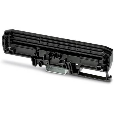 A black plastic component with multiple vertical and horizontal struts and a metallic base, likely a technical device part.
