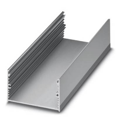 U-shaped aluminium profile with ribbed inner surface, used for cooling electronic components through heat dissipation.