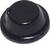 A round, black plastic button on a white background.