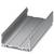 Silver metallic U-profile with ribbed sides, suitable for technical applications such as housings or rail systems.