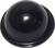 A round, black door stop with a slightly glossy surface. It has a flat underside and a convex top side.