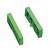 Two green plastic parts are lying side by side. They have a rectangular shape with inner recesses.