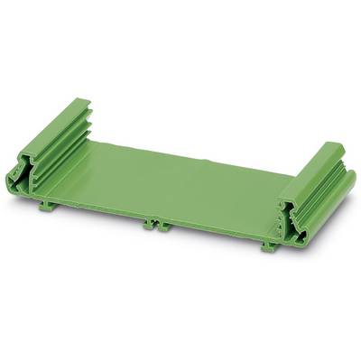 A green plastic component with two side clip mountings, likely an assembly module or holder.