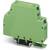 Green plastic enclosure by Phoenix Contact for DIN rail mounting, type UEG, with multiple terminal blocks on top.