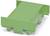 Green plastic component, rectangular, with side anchoring points and raised edges at both ends. Used in electrical devices.