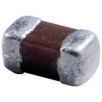 Ceramic capacitor in SMD form with metallic ends, a typical component in electronics for storing electrical charge.