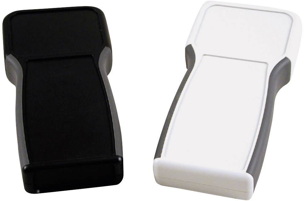 Two empty casings, one black and one white, side by side. They are identical in shape and have rounded corners.