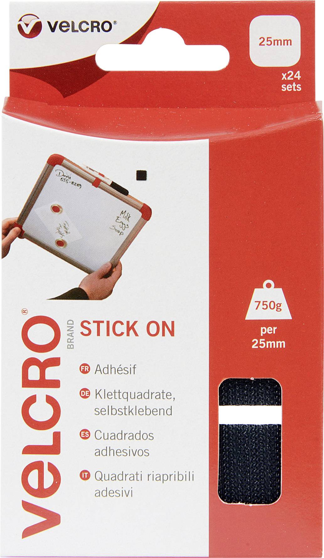 VELCRO® VEL-EC60236 Hook-and-loop stick-on squares stick-on Hook and loop pad (L x W) 25 mm x 25 mm Black 24 Pair