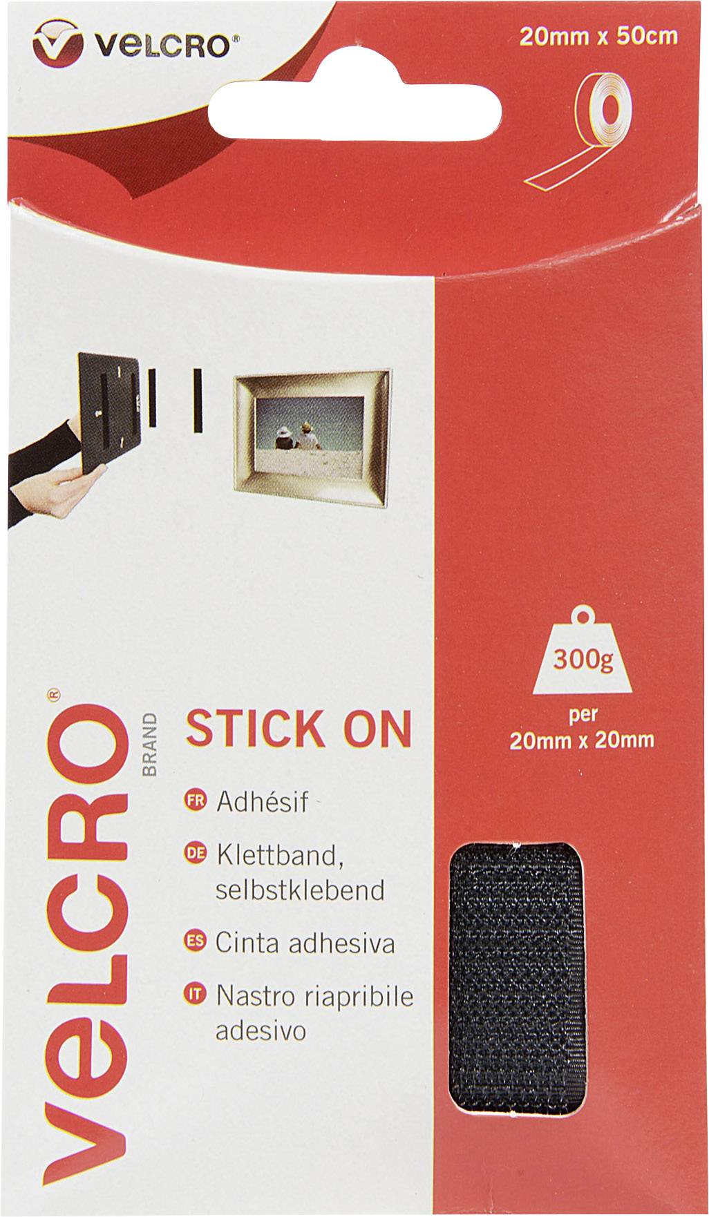 VELCRO® VEL-EC60225 Hook-and-loop tape stick-on Hook and loop pad (L x W) 500 mm x 20 mm Black 0.5 m