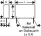 'RM Raster dimension at diode contact ± 0.4': Technical drawing shows dimensions of a rectangular object with length L, width B and height H.