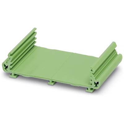 Green plastic component with a ribbed surface and raised edges, potentially a part for mechanical or electrical applications.