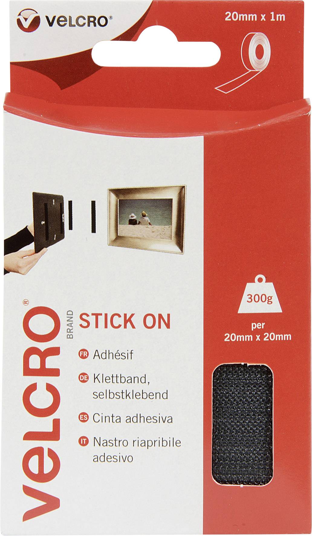VELCRO® VEL-EC60211 Hook-and-loop tape stick-on Hook and loop pad (L x W) 1000 mm x 20 mm Black 1 m