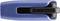 A blue USB drive by Verbatim, with a black sliding mechanism and 'Verbatim' logo, lying on a smooth surface.