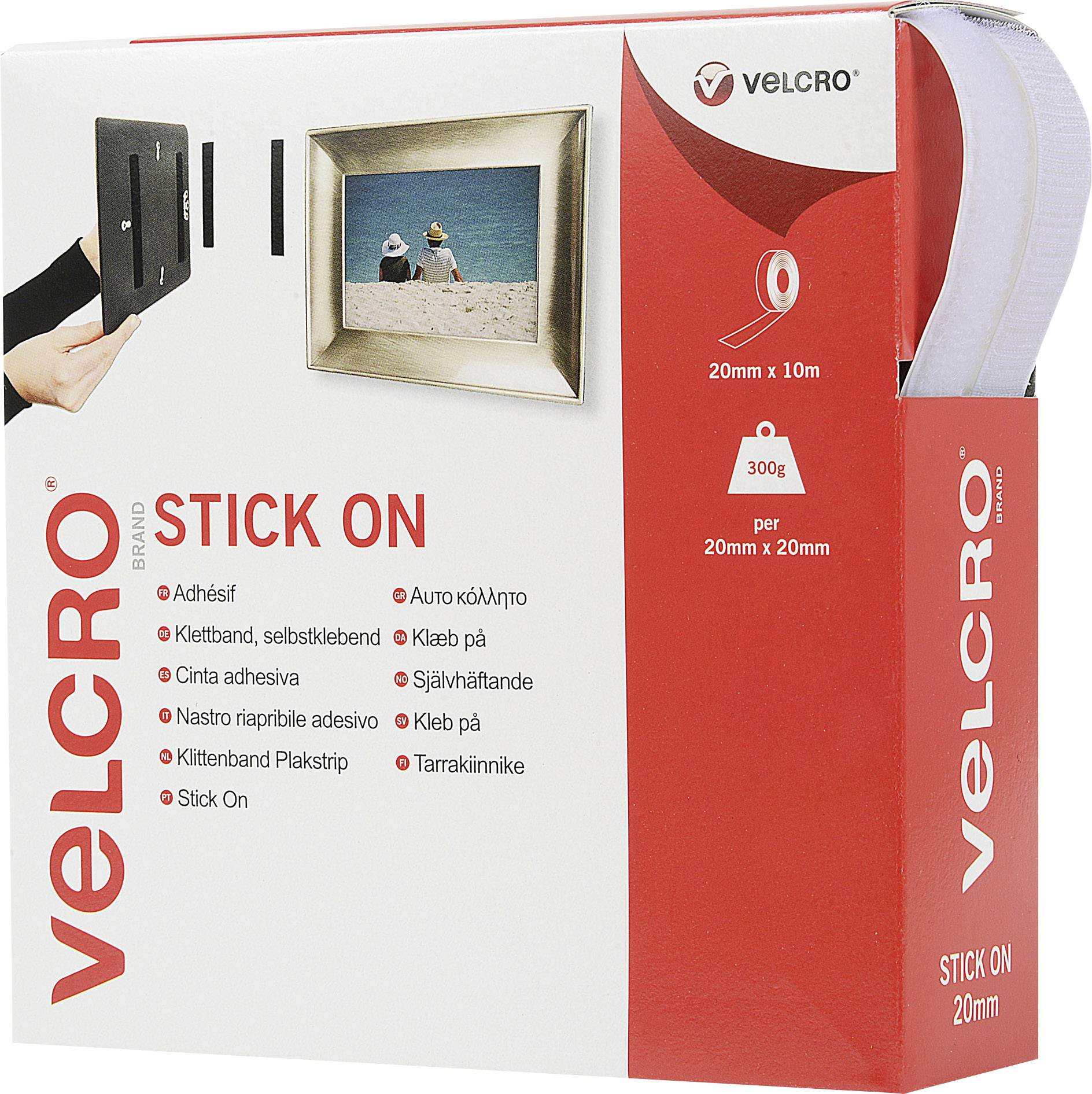 VELCRO® VEL-EC60219 Hook-and-loop tape stick-on Hook and loop pad (L x W) 10000 mm x 20 mm White 10 m