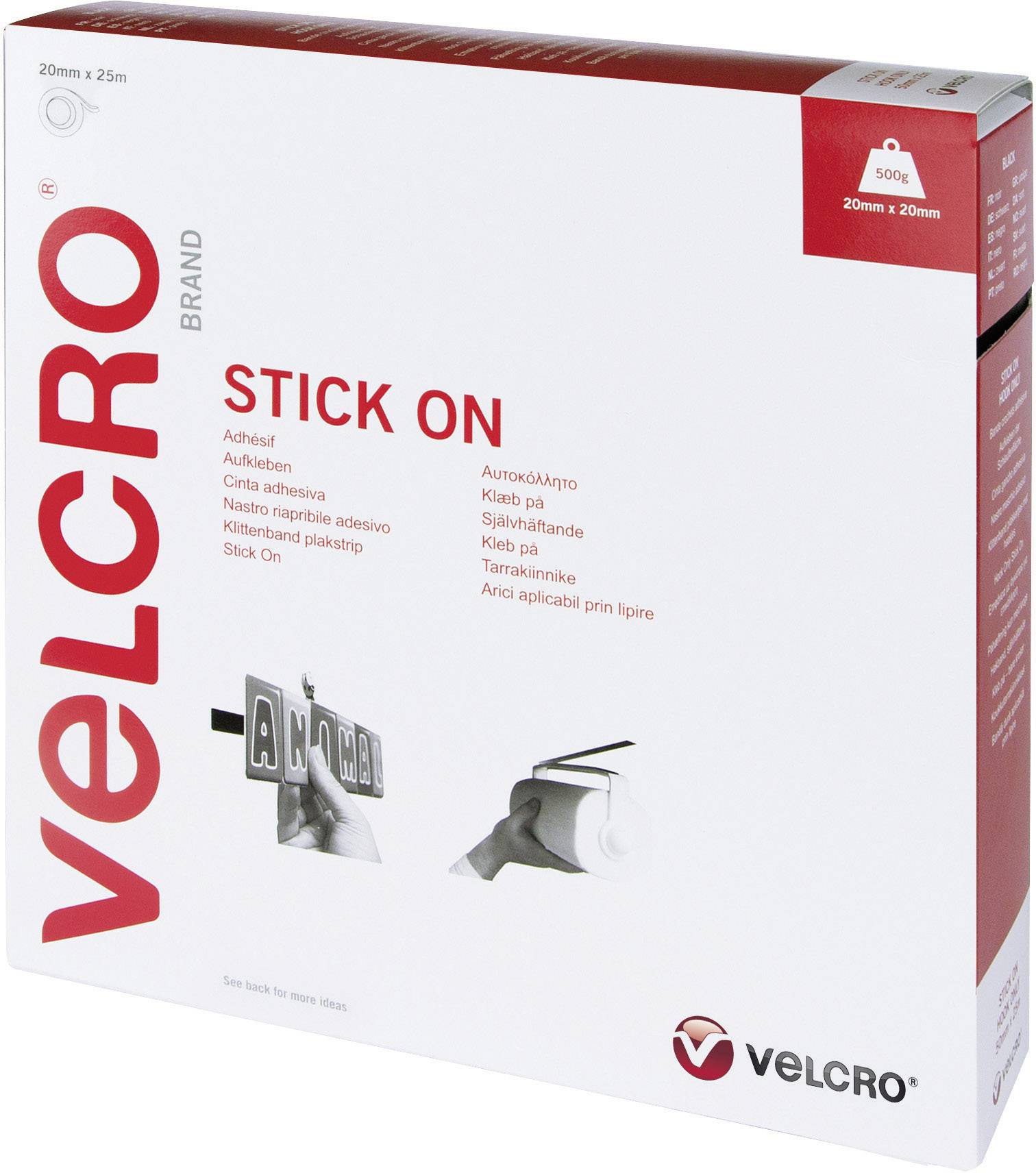 VELCRO® VEL-EC60355 Hook-and-loop tape stick-on Hook and loop pad (L x W) 25000 mm x 20 mm Black 25 m