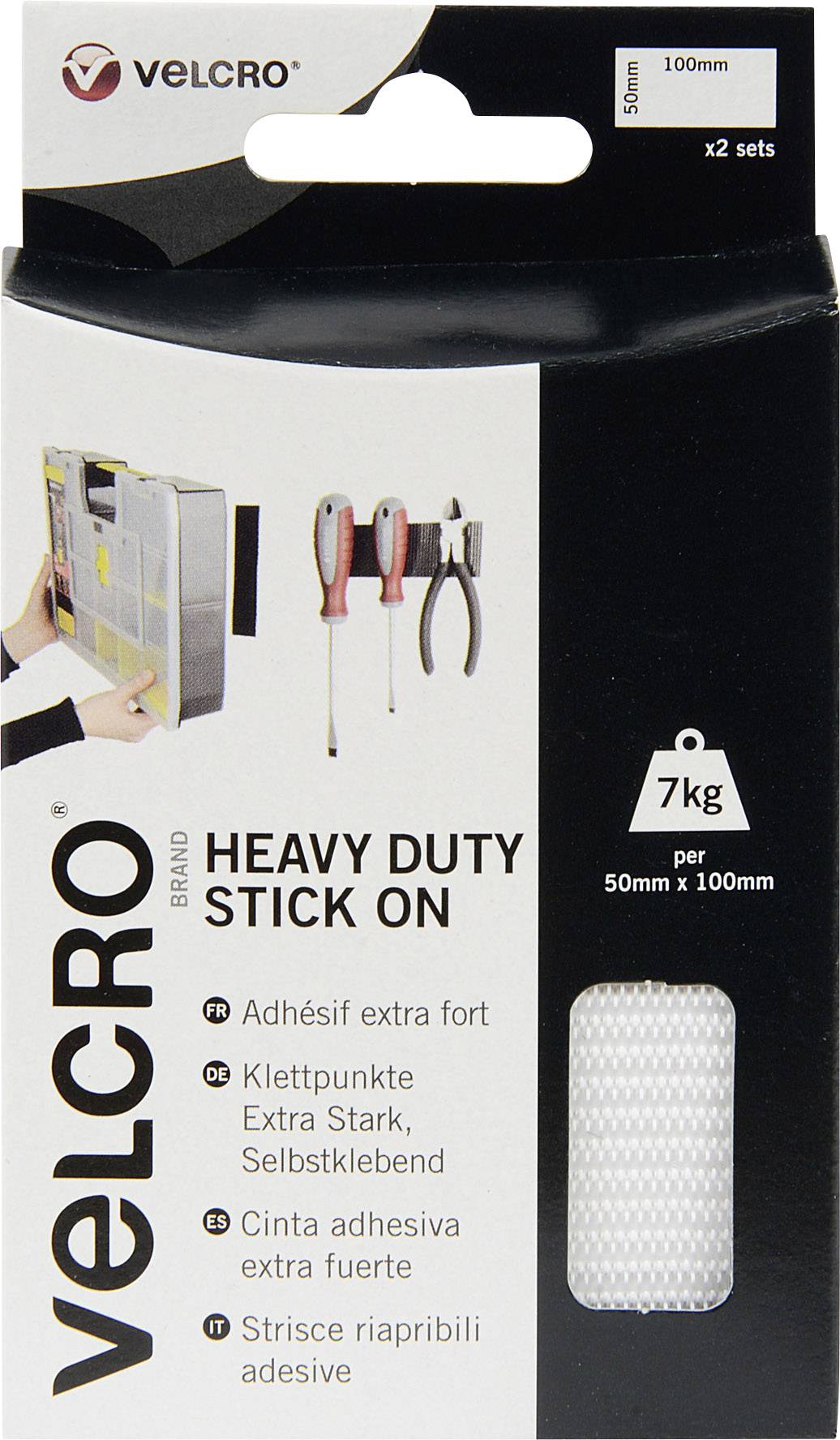 VELCRO® VEL-EC60240 Hook-and-loop tape stick-on Hook and loop pad, Heavy duty (L x W) 100 mm x 50 mm White 2 Pair
