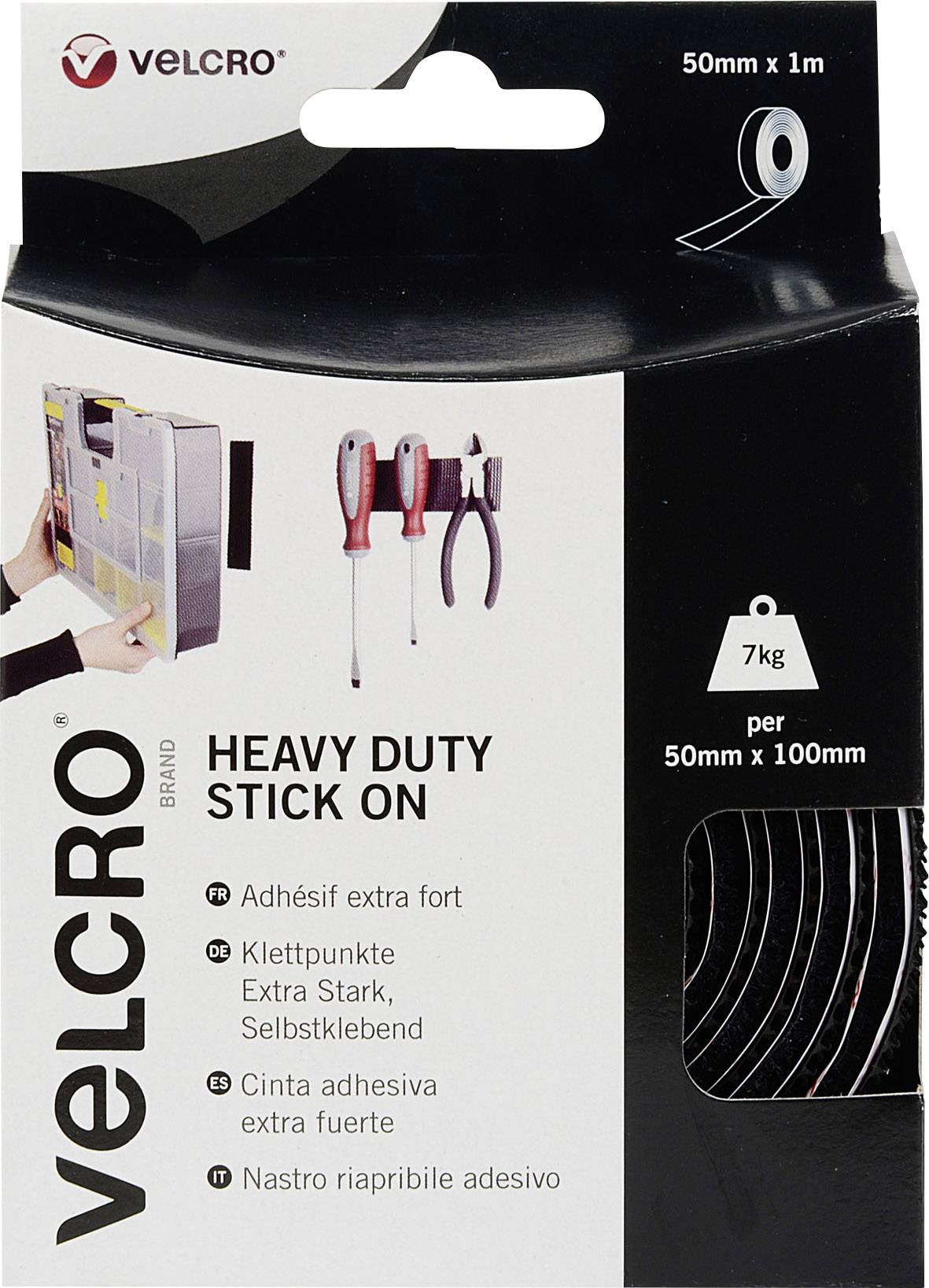 VELCRO® VEL-EC60241 Hook-and-loop tape stick-on Hook and loop pad, Heavy duty (L x W) 1000 mm x 50 mm Black 1 m