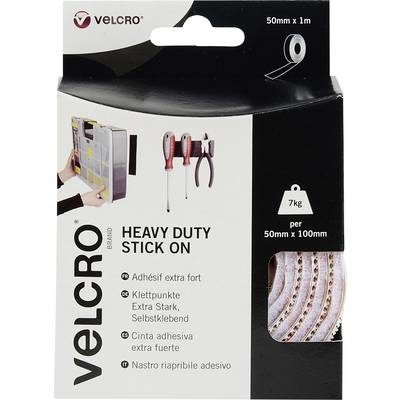 VELCRO® VEL-EC60242 Hook-and-loop tape stick-on Hook and loop pad, Heavy duty (L x W) 1000 mm x 50 mm White 1 m