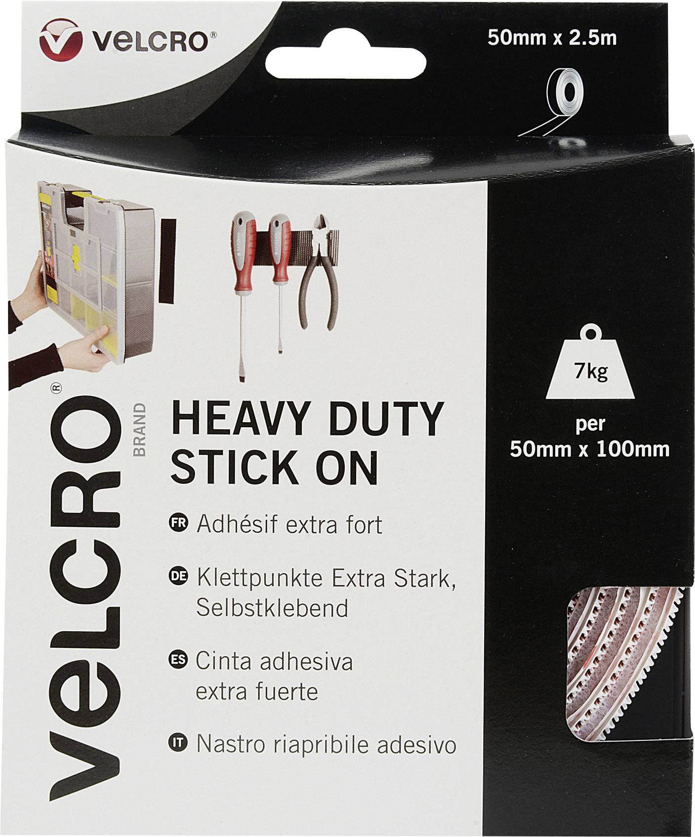 VELCRO® VEL-EC60246 Hook-and-loop tape stick-on Hook and loop pad, Heavy duty (L x W) 2500 mm x 50 mm White 2.5 m