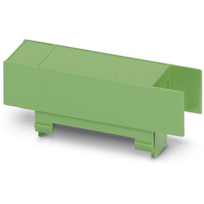 A green, rectangular plastic housing with side openings and lugs at the bottom. Used for mounting or protection purposes.