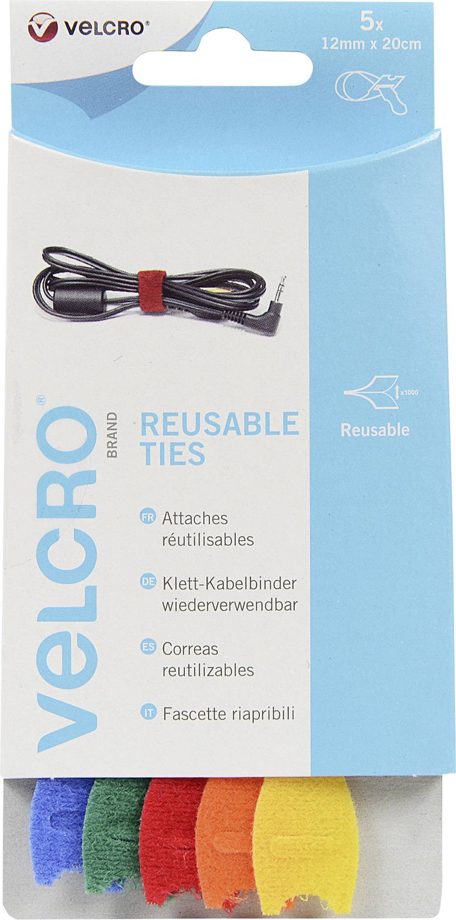 VELCRO® VEL-EC60250 Hook-and-loop cable tie for bundling Hook and loop pad (L x W) 200 mm x 12 mm Blue, Green, Red, Orange, Yellow 5 pc(s)