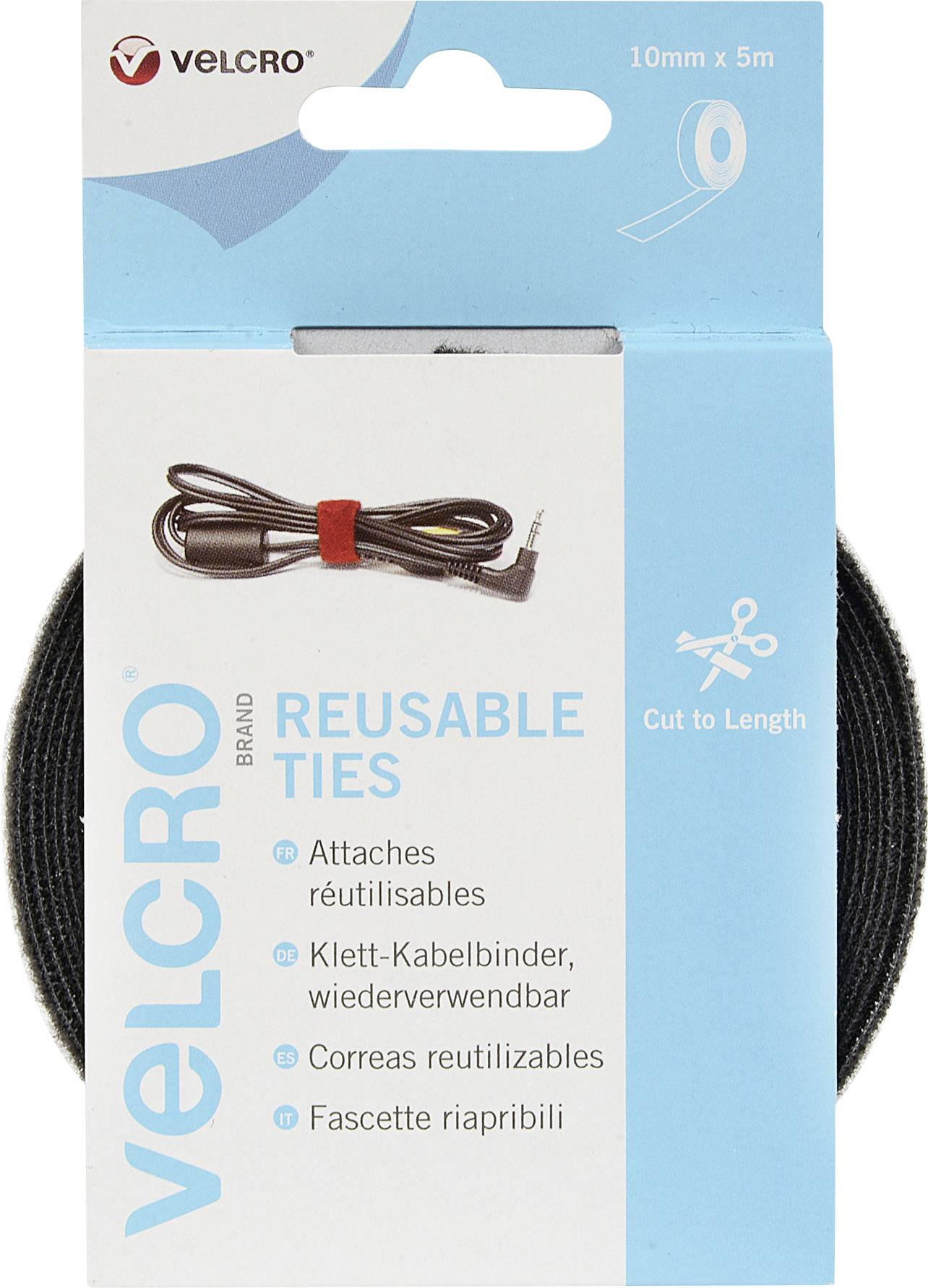 VELCRO® VEL-EC60253 Hook-and-loop cable tie for bundling Hook and loop pad (L x W) 5000 mm x 10 mm Black 5 m