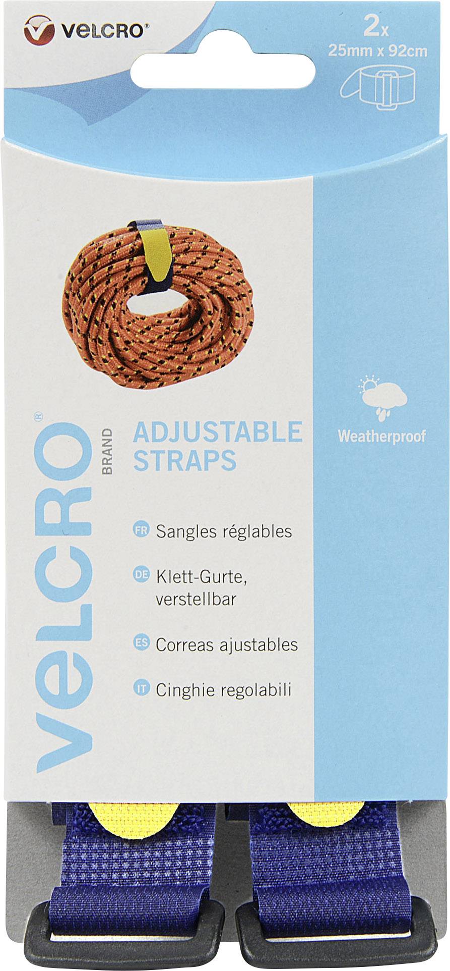 VELCRO® VEL-EC60327 Hook-and-loop tape with strap Hook and loop pad (L x W) 920 mm x 25 mm Blue 2 pc(s)