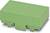 A rectangular, green plastic enclosure with rounded corners, likely suitable for electronic applications or mounting purposes.