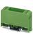 Green plastic enclosure for electronic components, suitable for mounting on DIN rails, with multiple connection options.