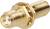 A gold-plated coaxial adapter with thread, positioned sideways. Connects coaxial cables for audio and video signals.