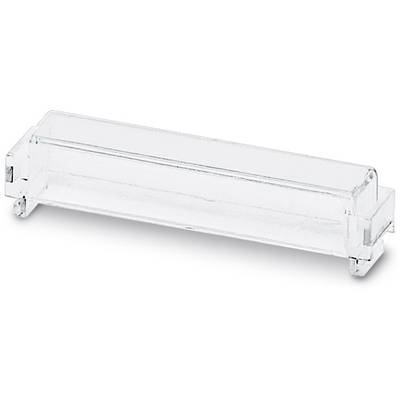Plastic storage box, transparent, rectangular, shallow, with rounded corners, used for storing small items or samples.