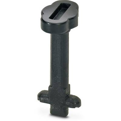 A black plastic connecting dowel with a slotted head, used for securely joining furniture components.