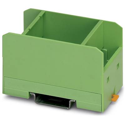 A green, rectangular plastic enclosure with a mountable metal base, suitable for electronic components.