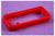 A red, rectangular plastic part with two holes, resting on a purple background.