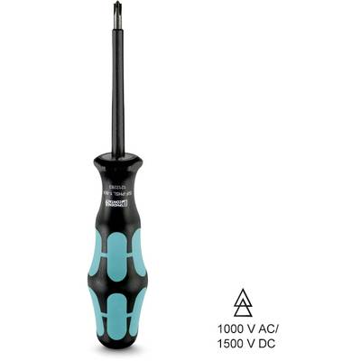 Screwdriver with insulated handle, suitable for work up to 1000 V AC / 1500 V DC.