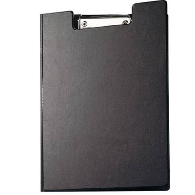 Black clipboard with a metal clip at the top, suitable for holding documents and notes.<br><br>Note: This translation is already in British English and does not require significant changes.