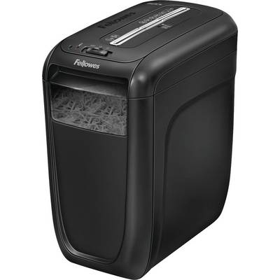 A black paper shredder with a transparent container, filled with shredded paper.