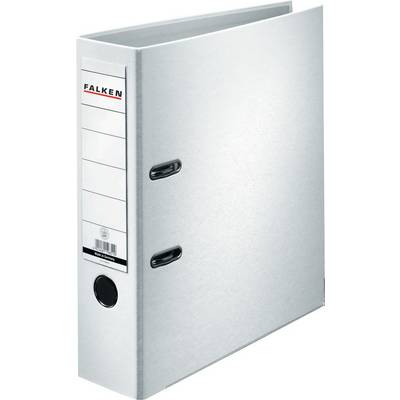 A white folder with 'Falken' written on the spine label. Contains two metal lever mechanisms for holding paper.