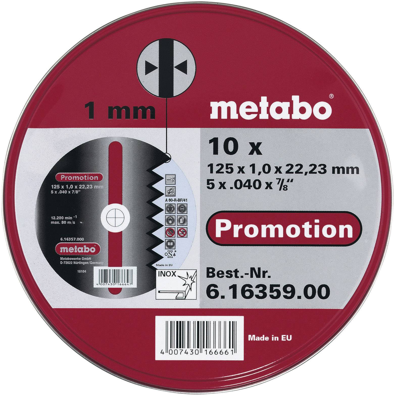 Metabo 616359000 Cutting disc (straight) 125 mm 10 pc(s) Steel, Stainless steel