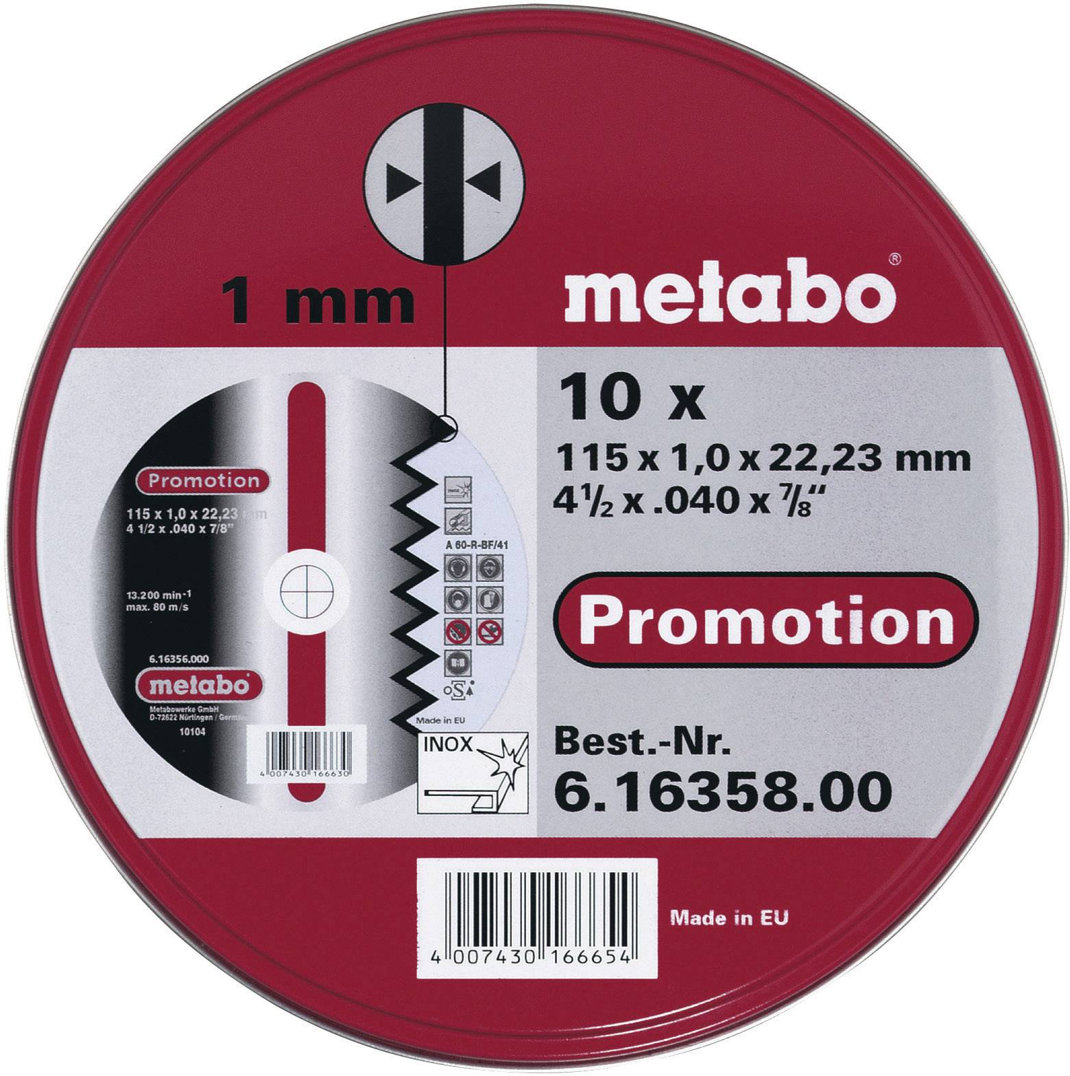 Metabo 616358000 Cutting disc (straight) 115 mm 10 pc(s) Steel, Stainless steel
