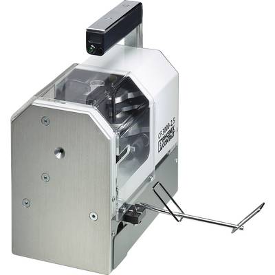 Label dispenser with metal and plastic components, for dispensing labels from a roll, featuring a lever for label removal.