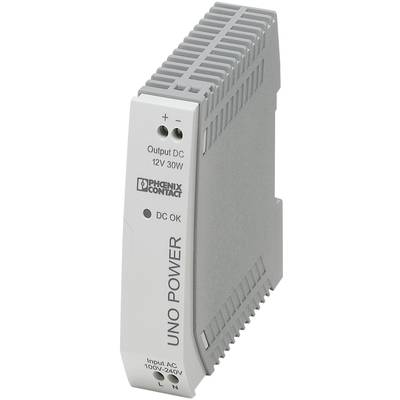   Phoenix Contact  UNO-PS/1AC/12DC/30W  Rail mounted PSU (DIN)    12 V DC  2.5 A  30 W  No. of outputs:1 x    Content 1 