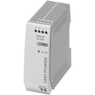   Phoenix Contact  UNO-PS/1AC/12DC/55W  Rail mounted PSU (DIN)    12 V DC  4.6 A  55 W  No. of outputs:1 x    Content 1 