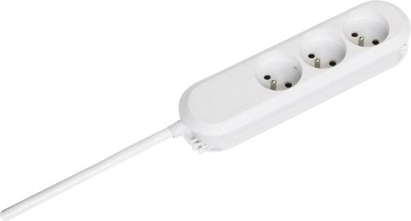 White triple socket with cable, suitable for indoor use to extend power connections.