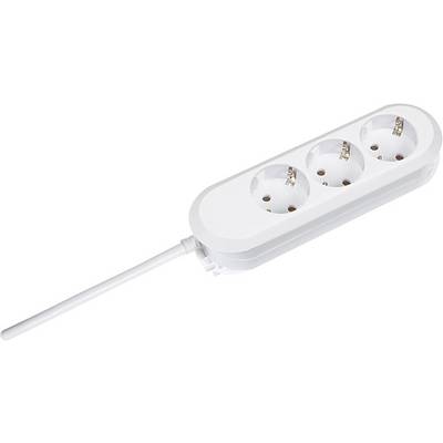 White triple socket extension lead with attached cable, suitable for connecting multiple electrical devices.