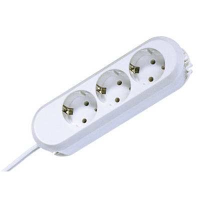 A white three-socket extension lead with a cable, capable of powering three devices simultaneously.