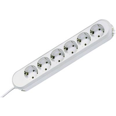 A white six-socket power strip.