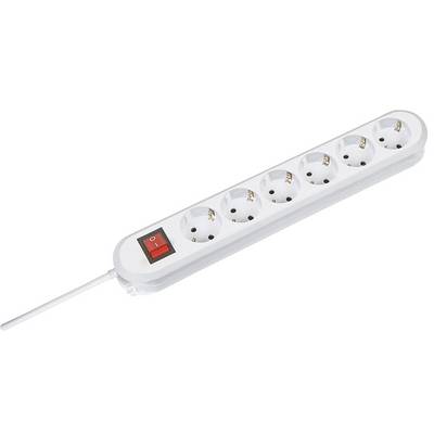 Six-way power strip with on/off switch, ideal for power distribution in the home or office.